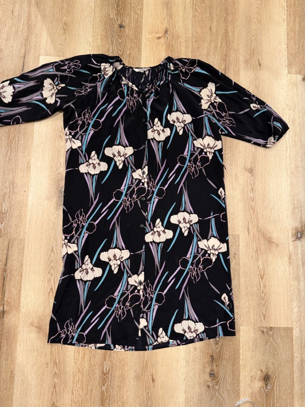 Tucker NYC Black Floral Shift Dress 100% silk size s